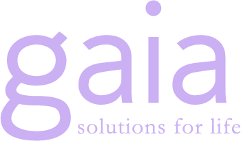 Gaia logomark with tagline "Solutions for life"
